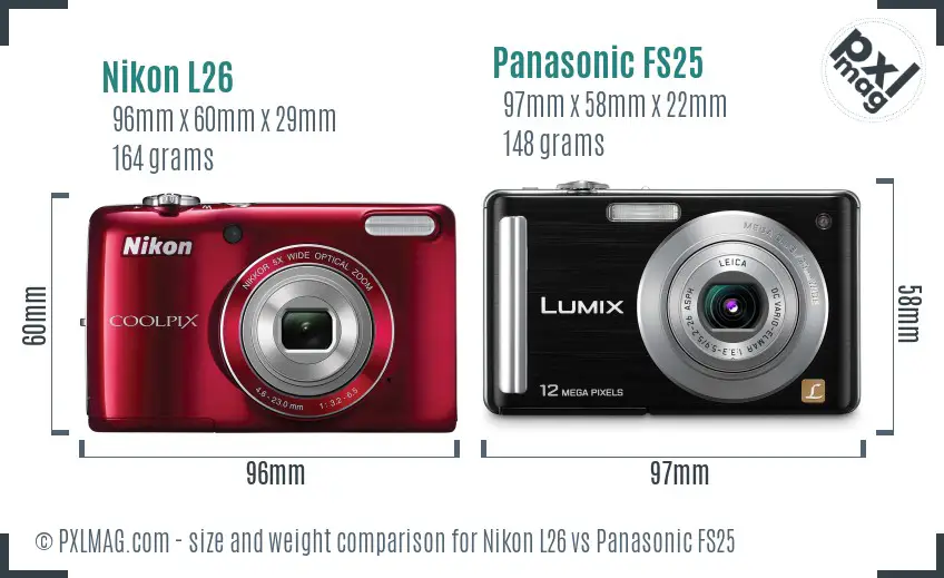 Nikon L26 vs Panasonic FS25 size comparison