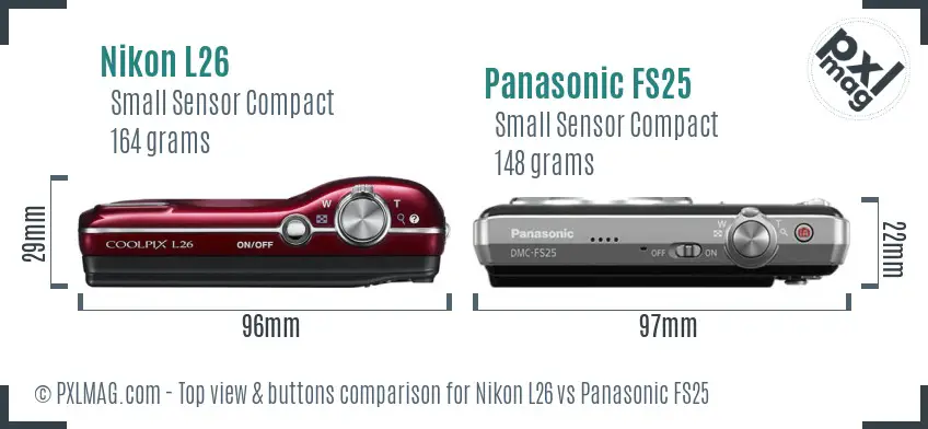 Nikon L26 vs Panasonic FS25 top view buttons comparison