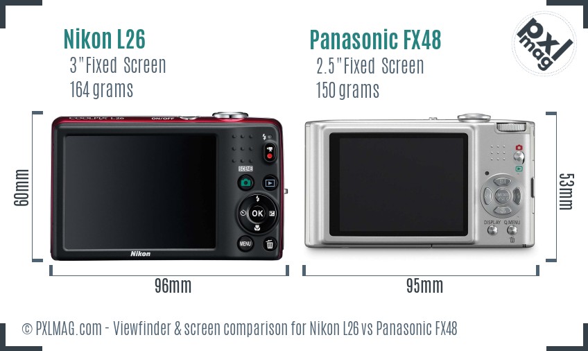 Nikon L26 vs Panasonic FX48 Screen and Viewfinder comparison