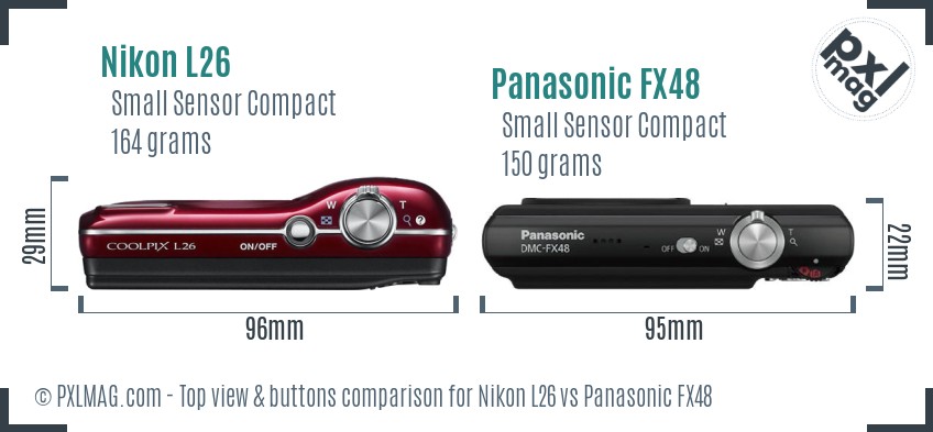 Nikon L26 vs Panasonic FX48 top view buttons comparison