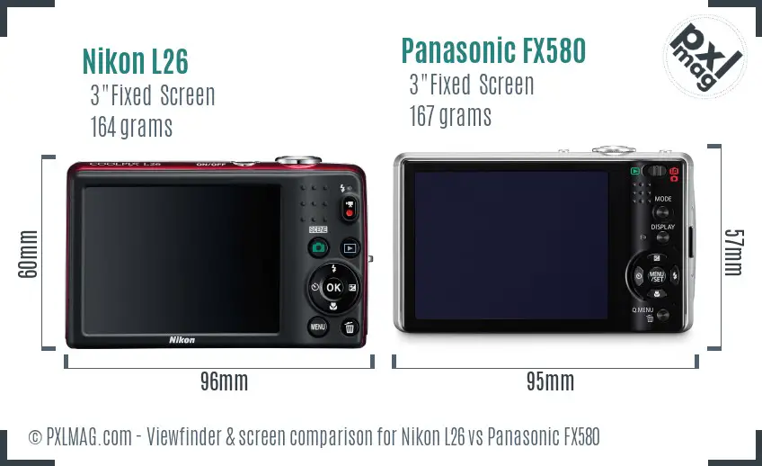 Nikon L26 vs Panasonic FX580 Screen and Viewfinder comparison