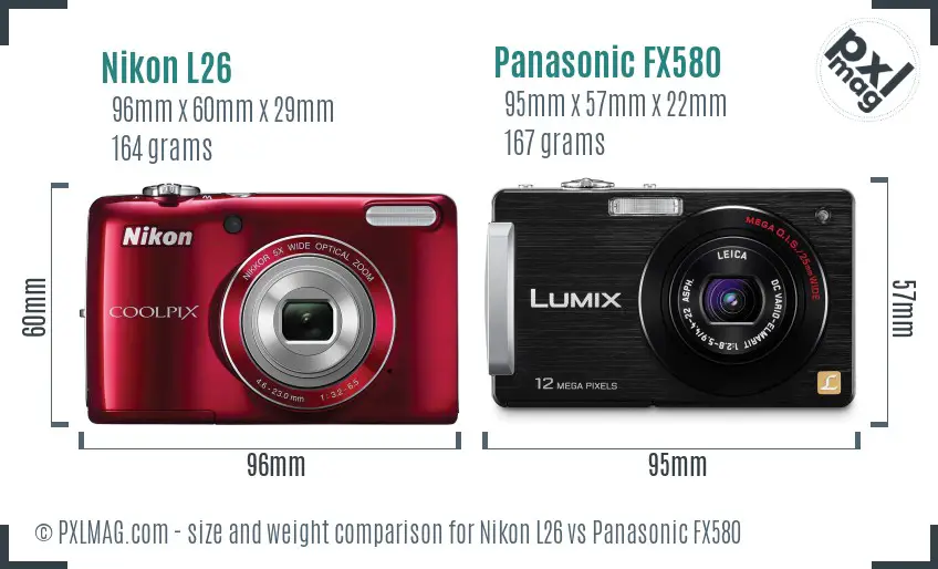 Nikon L26 vs Panasonic FX580 size comparison