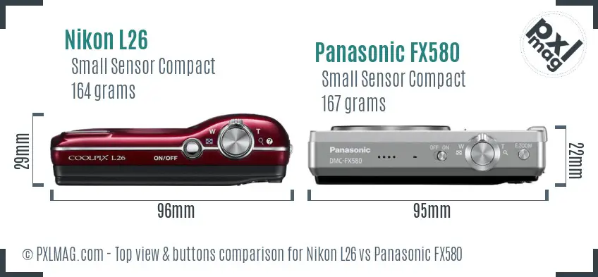 Nikon L26 vs Panasonic FX580 top view buttons comparison