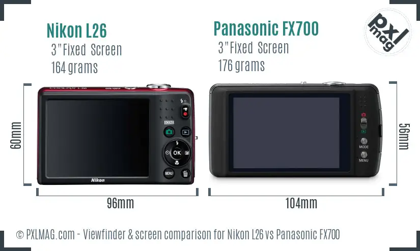 Nikon L26 vs Panasonic FX700 Screen and Viewfinder comparison