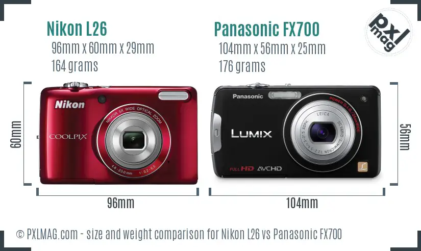 Nikon L26 vs Panasonic FX700 size comparison