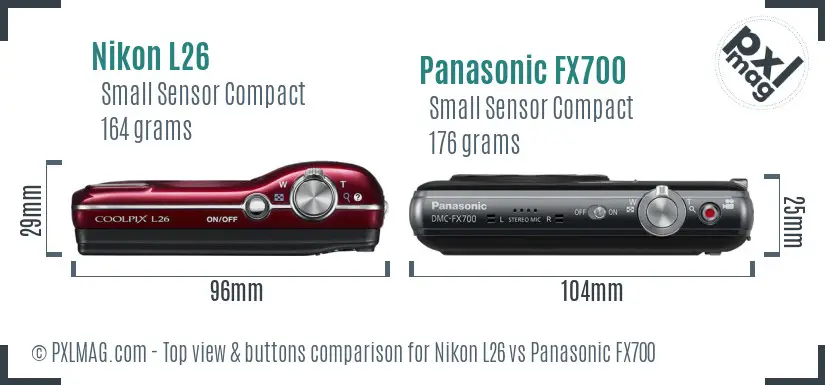 Nikon L26 vs Panasonic FX700 top view buttons comparison