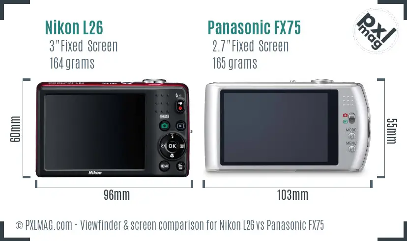 Nikon L26 vs Panasonic FX75 Screen and Viewfinder comparison