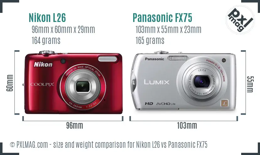 Nikon L26 vs Panasonic FX75 size comparison