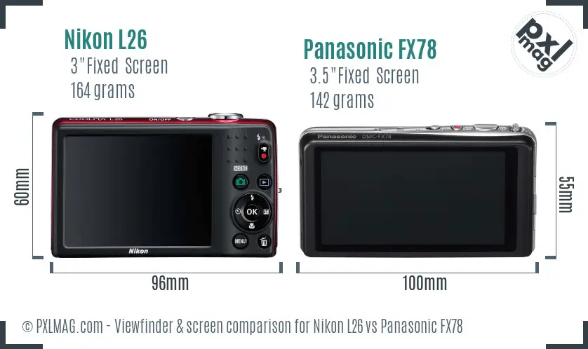 Nikon L26 vs Panasonic FX78 Screen and Viewfinder comparison