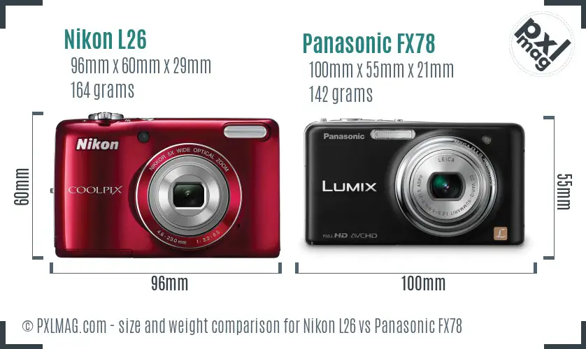 Nikon L26 vs Panasonic FX78 size comparison