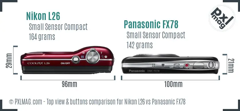 Nikon L26 vs Panasonic FX78 top view buttons comparison