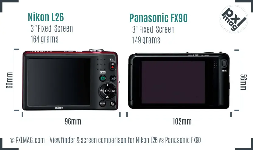 Nikon L26 vs Panasonic FX90 Screen and Viewfinder comparison