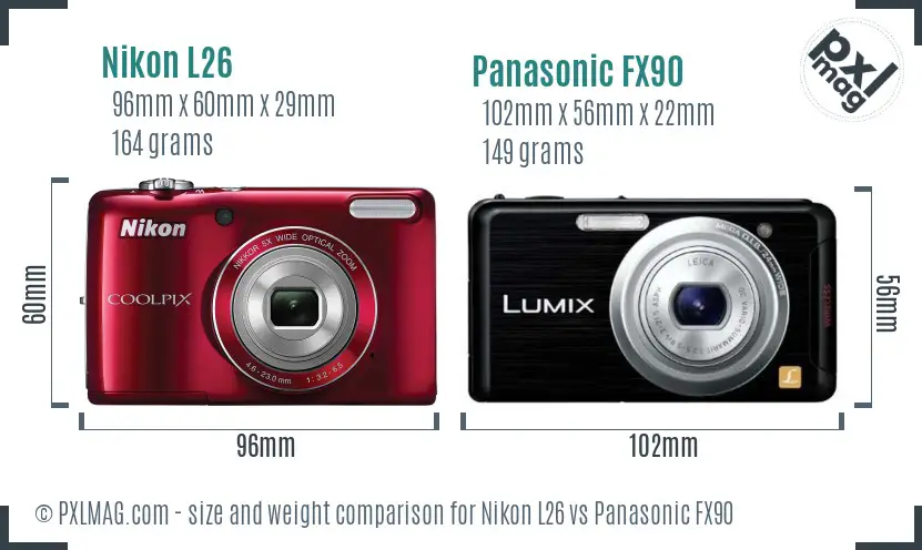 Nikon L26 vs Panasonic FX90 size comparison