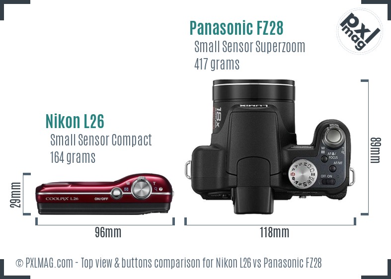 Nikon L26 vs Panasonic FZ28 top view buttons comparison