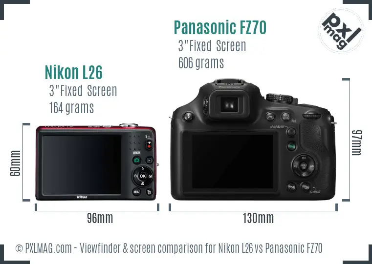 Nikon L26 vs Panasonic FZ70 Screen and Viewfinder comparison