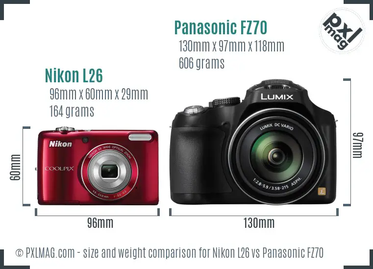 Nikon L26 vs Panasonic FZ70 size comparison