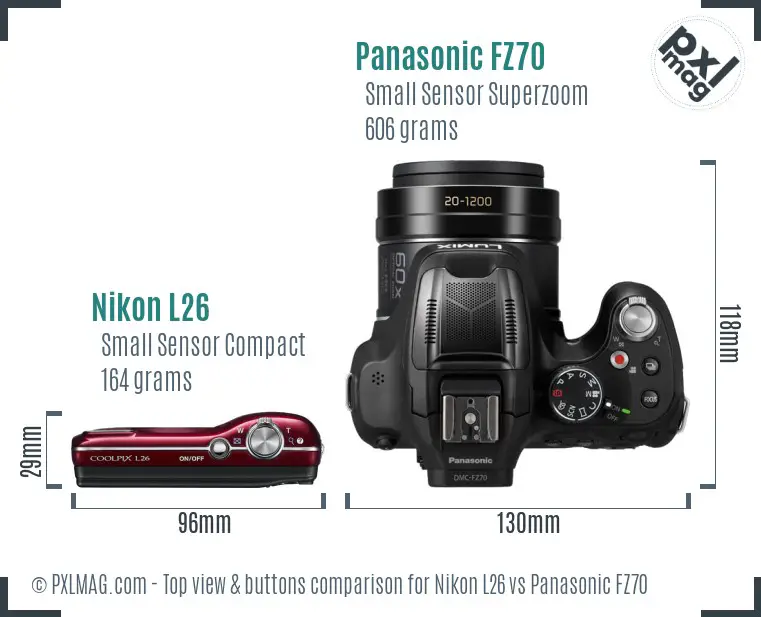Nikon L26 vs Panasonic FZ70 top view buttons comparison