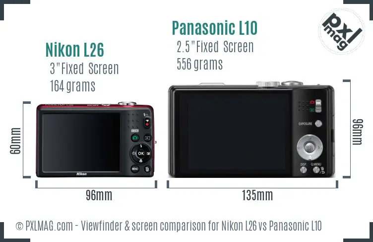 Nikon L26 vs Panasonic L10 Screen and Viewfinder comparison