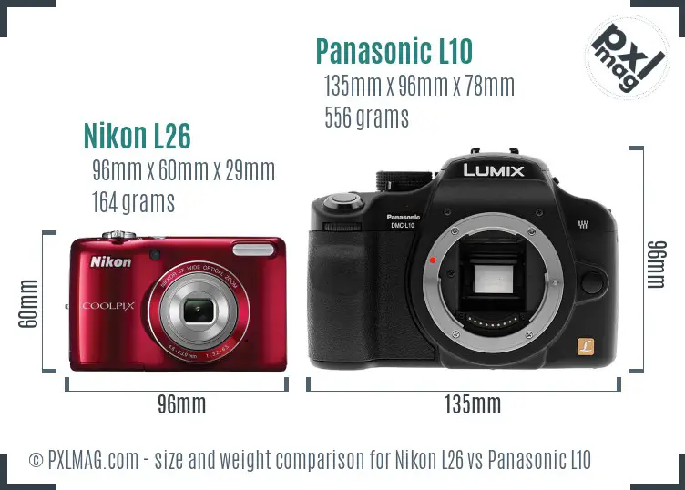Nikon L26 vs Panasonic L10 size comparison