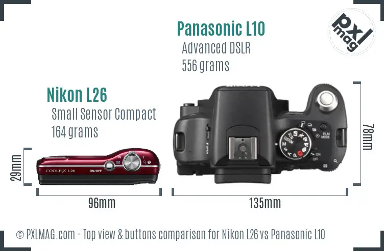 Nikon L26 vs Panasonic L10 top view buttons comparison
