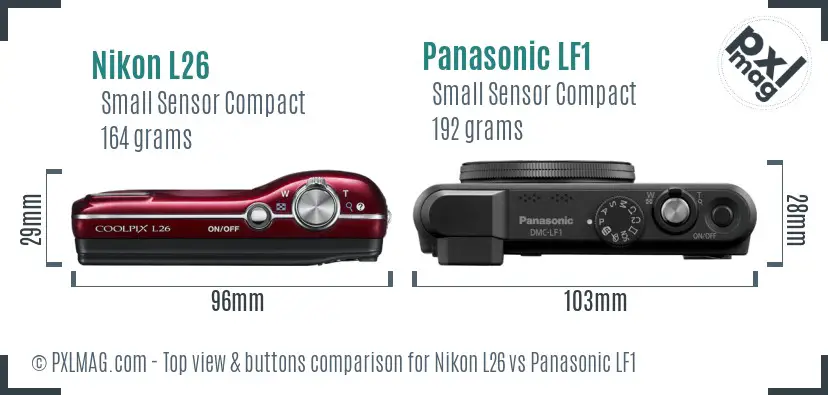 Nikon L26 vs Panasonic LF1 top view buttons comparison
