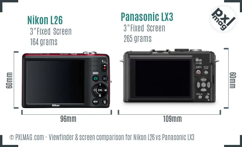Nikon L26 vs Panasonic LX3 Screen and Viewfinder comparison