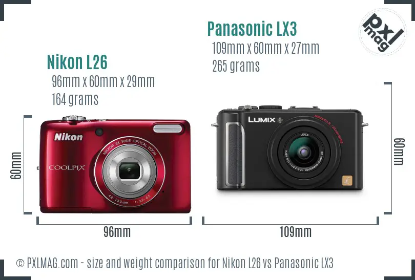 Nikon L26 vs Panasonic LX3 size comparison