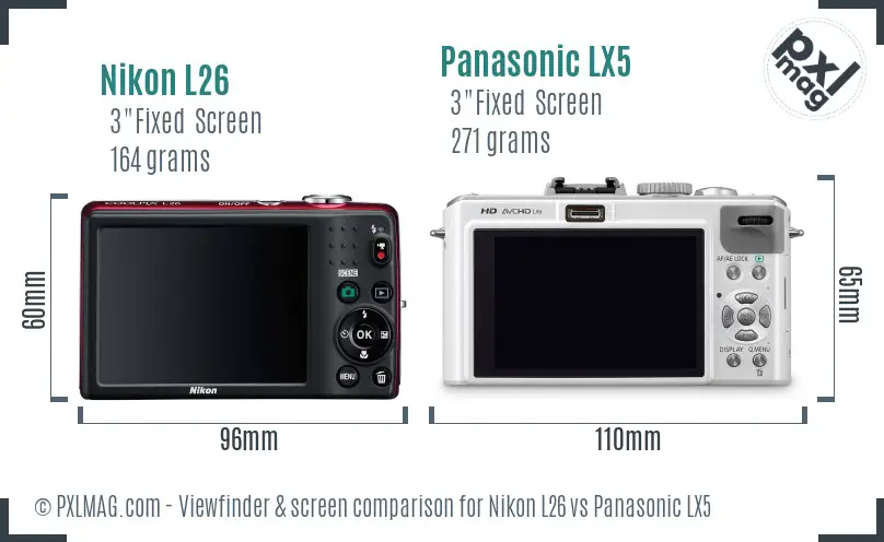 Nikon L26 vs Panasonic LX5 Screen and Viewfinder comparison