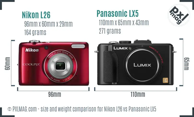 Nikon L26 vs Panasonic LX5 size comparison
