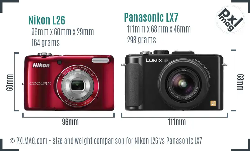Nikon L26 vs Panasonic LX7 size comparison