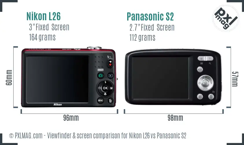 Nikon L26 vs Panasonic S2 Screen and Viewfinder comparison