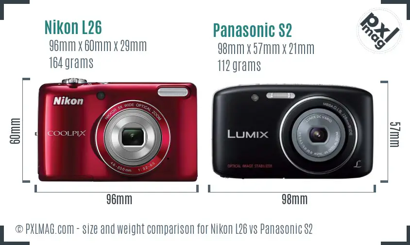 Nikon L26 vs Panasonic S2 size comparison