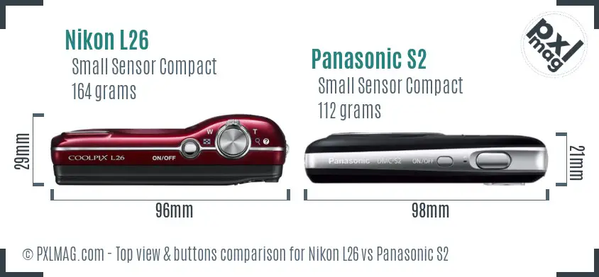 Nikon L26 vs Panasonic S2 top view buttons comparison