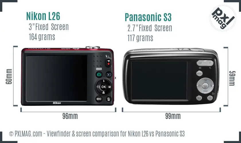 Nikon L26 vs Panasonic S3 Screen and Viewfinder comparison