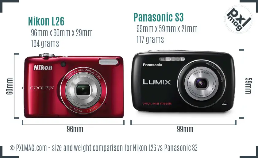 Nikon L26 vs Panasonic S3 size comparison