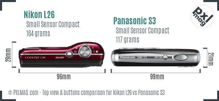 Nikon L26 vs Panasonic S3 top view buttons comparison