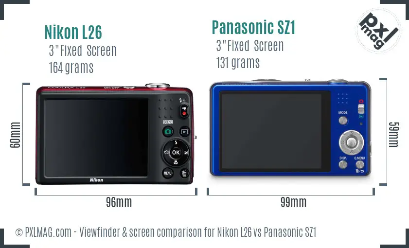 Nikon L26 vs Panasonic SZ1 Screen and Viewfinder comparison