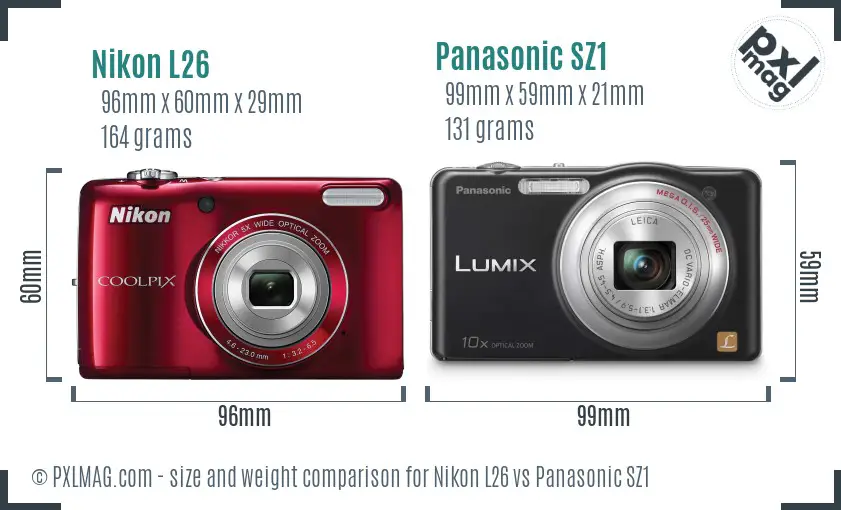 Nikon L26 vs Panasonic SZ1 size comparison