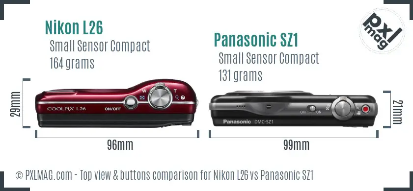 Nikon L26 vs Panasonic SZ1 top view buttons comparison