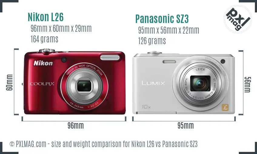 Nikon L26 vs Panasonic SZ3 size comparison Nikon L26 vs Panasonic SZ3 size comparison