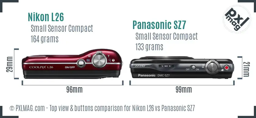 Nikon L26 vs Panasonic SZ7 top view buttons comparison Nikon L26 vs Panasonic SZ7 top view buttons comparison