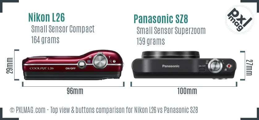 Nikon L26 vs Panasonic SZ8 top view buttons comparison