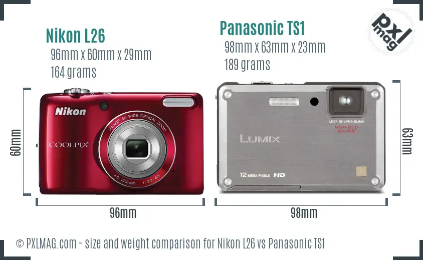 Nikon L26 vs Panasonic TS1 size comparison