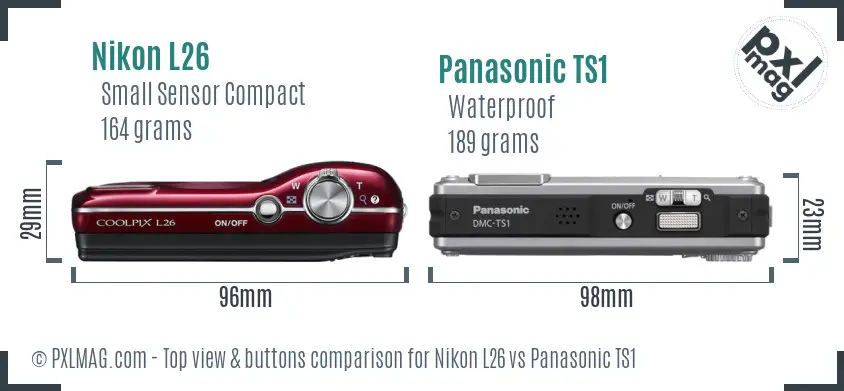 Nikon L26 vs Panasonic TS1 top view buttons comparison