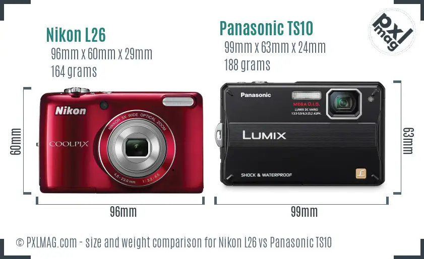 Nikon L26 vs Panasonic TS10 size comparison