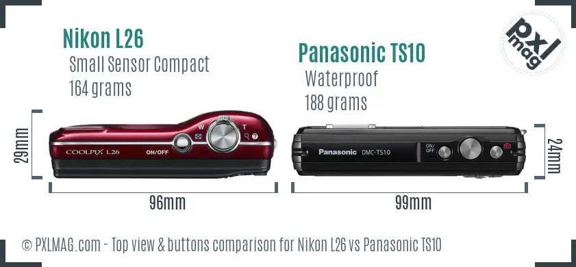 Nikon L26 vs Panasonic TS10 top view buttons comparison