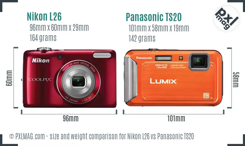Nikon L26 vs Panasonic TS20 size comparison
