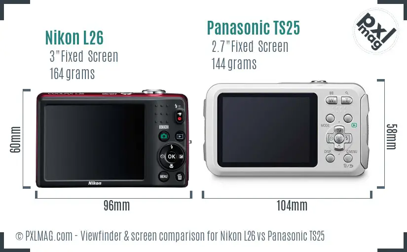 Nikon L26 vs Panasonic TS25 Screen and Viewfinder comparison