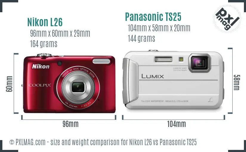 Nikon L26 vs Panasonic TS25 size comparison