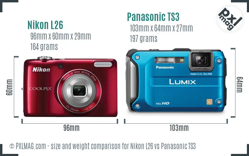Nikon L26 vs Panasonic TS3 size comparison Nikon L26 vs Panasonic TS3 size comparison